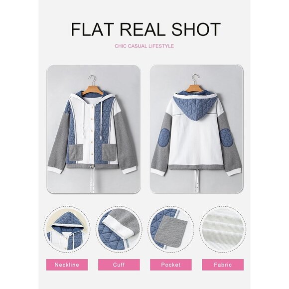 Womens Quilted Waffle Knit Shacket Lightweight Button Hoodie Jacket Small - Picture 5 of 6